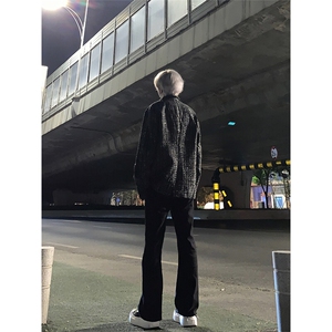 高街vibe纯黑色牛仔裤男款夏季修身直筒弹力微喇叭裤 控价68图片