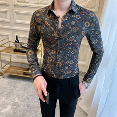 312A-921-P55新款社会精神小伙修身长袖衬衫男碎花衬衣-C，男装衬衫，星座312A-5