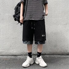 夏季潮牌新款假两件嘻哈宽松运动短裤男腰花果排扣五分裤DY08-p28，男装休闲裤，星座1008