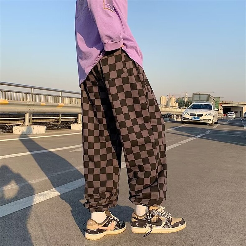 218-1-P35-CK1006新款时尚休闲格子款宽松百搭潮男休闲卫裤,男装休闲裤,四季星座218-1