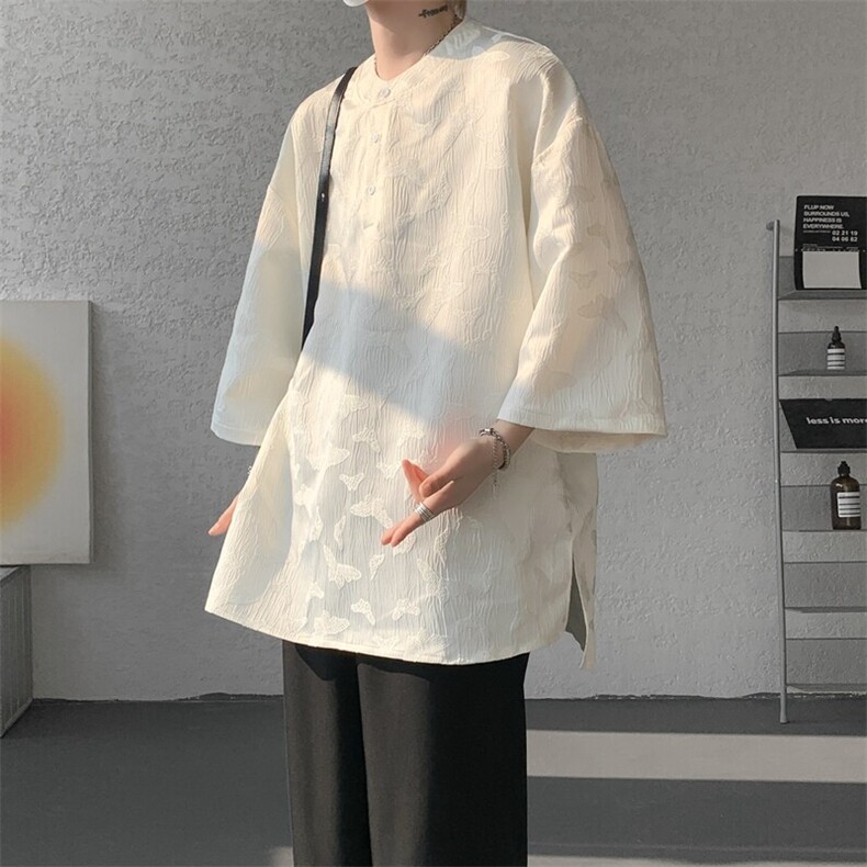 胖胖哥新中式棉麻冰丝国风t恤男夏季大码宽松设计感小众提花短袖,男装T恤,电商B238