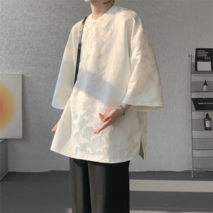 胖胖哥新中式棉麻冰丝国风t恤男夏季大码宽松设计感小众提花短袖图片