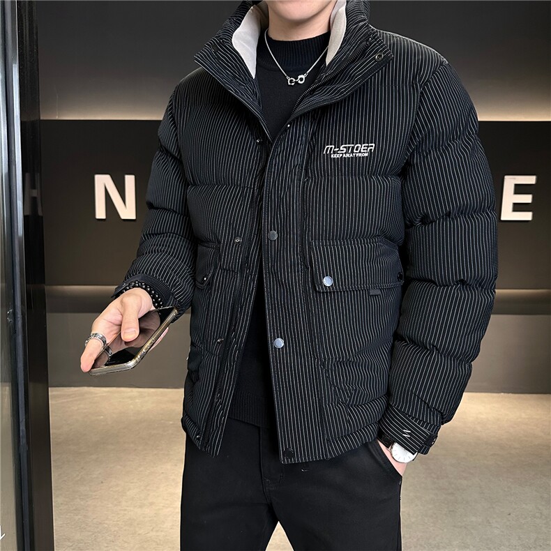 冬季新款男士棉衣PU皮棉袄立领条纹，男装棉衣，星座414（原B263）