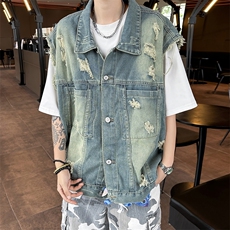 式水洗牛仔马甲男潮牌宽松百搭痞帅做旧无袖坎肩外套MJ80-P55，男装背心/马甲，星座308B-1