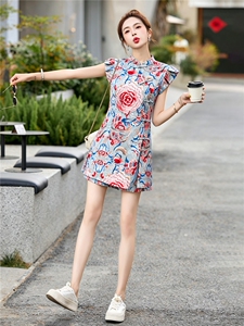 2026夏季新款古典气质圆领盘扣修身新中式凤牡丹花案两件套女图片