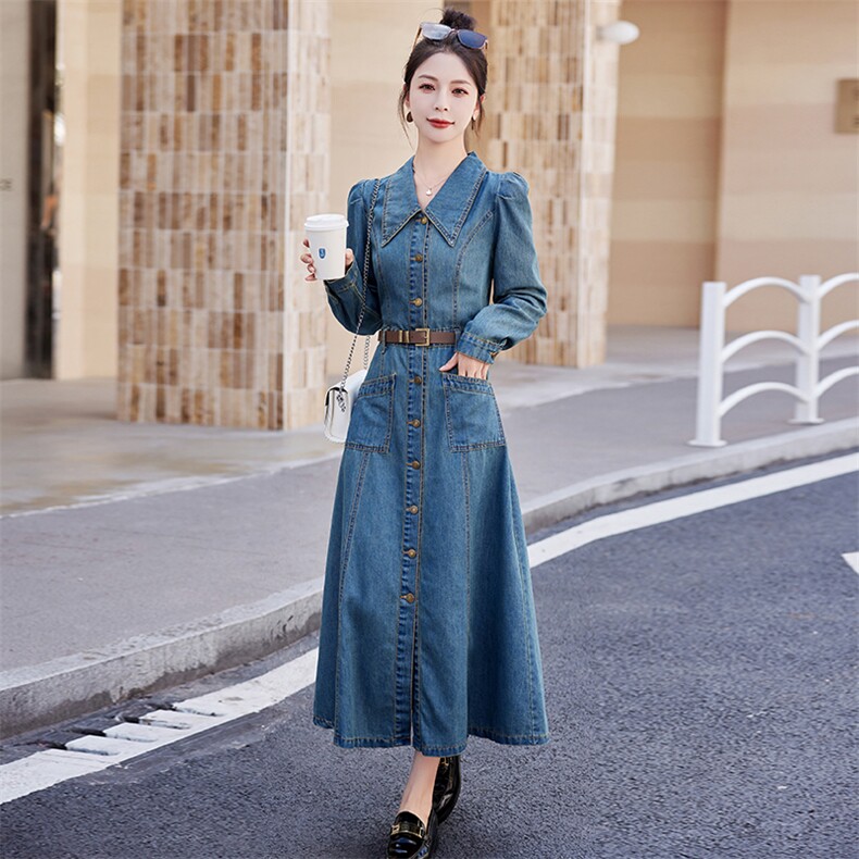 （现货）2026春秋装新时尚减龄气质高端复古色牛仔连衣裙,女装连衣裙,印象茜
