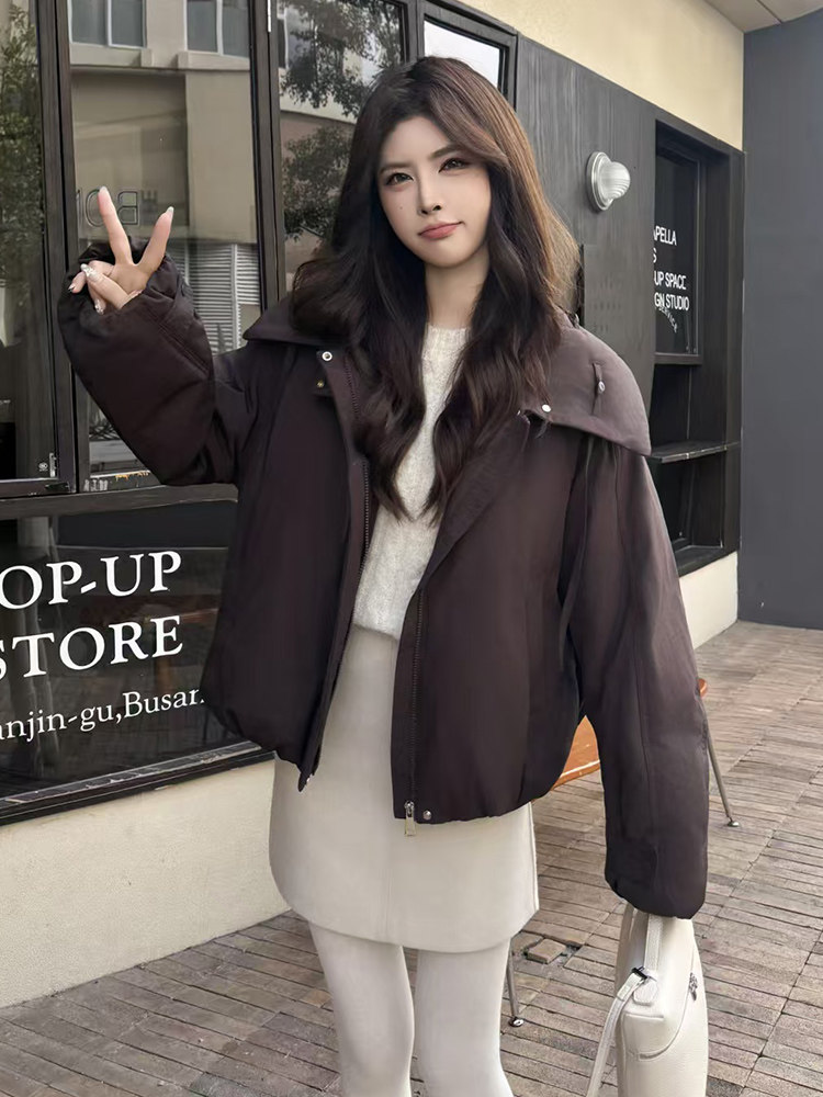 时尚立领短款羽绒服女2025冬新款小个子宽松显瘦保暖白鸭绒外套,女装羽绒服,琦鑫阁（原依鑫阁）