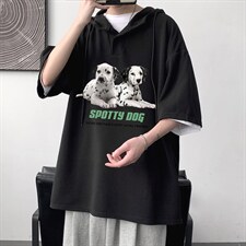 LD54263-P45连帽短袖t恤男大码胖子带帽五分袖中袖大皂风,男装T恤,电商A040