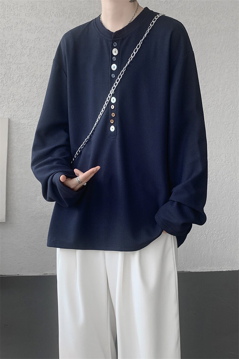 8XL-M慵懒肌理感华夫格廓形云母贝纽扣长袖T恤打底长袖CX3006P48,男装T恤,电商D206-1