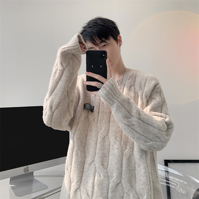 8XL-M圆领毛衣男秋冬慵懒风宽松情侣装麻花针织羊毛衫MY19004P68,男装针织衫/毛衣,电商B312