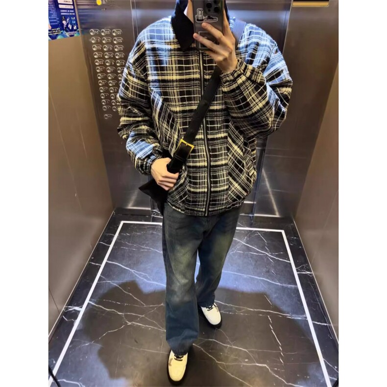 复古磨毛格子外套男女2025秋冬新款设计感小众宽松开衫上衣,女装短外套,四季星座505