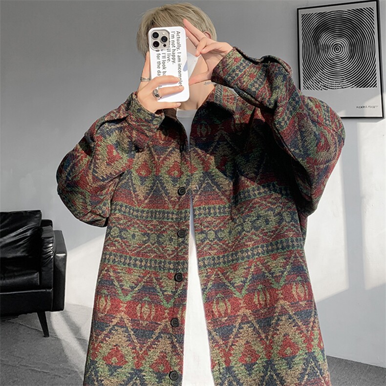 8XL-M复古大码民族风衬衫男款秋冬季加厚粗呢藏式外套CS29001P68图片