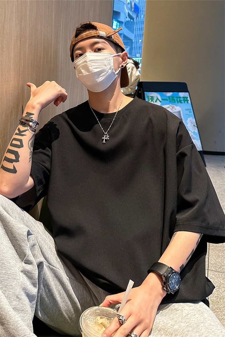 T8067/P20夏季新透气弹力短袖T恤男潮纯色宽松半袖上衣大码男,男装T恤,电商A141