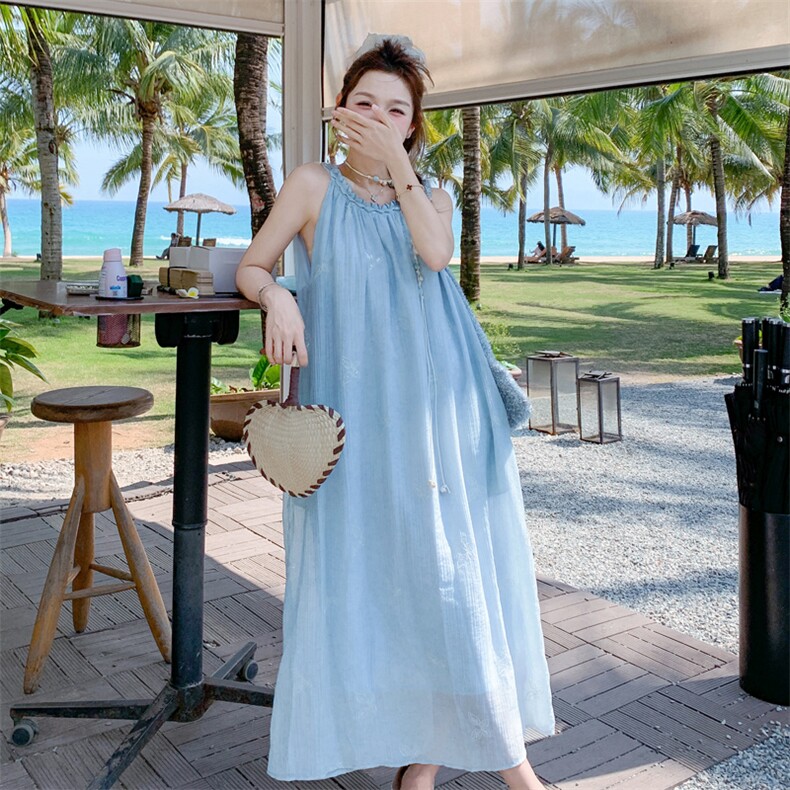 2026年洋气蓝色蝴蝶珠片刺绣领口盘花连衣裙女182A8625P155K238,女装连衣裙,浙宝182A