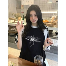抖音得物品质二开240克宽松纯棉美式潮牌插肩三杠织带短袖T恤，男装T恤，电商A486