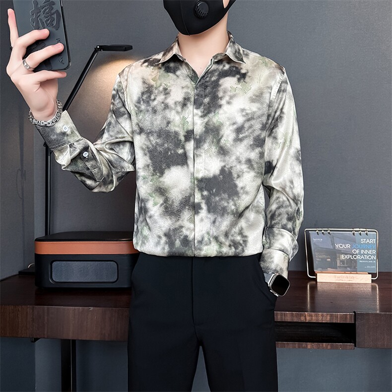 高级感印花衬衫男痞帅潮流百搭社会小伙衬衣301C-CS05-P58控78,男装衬衫,星座301C（原B323）