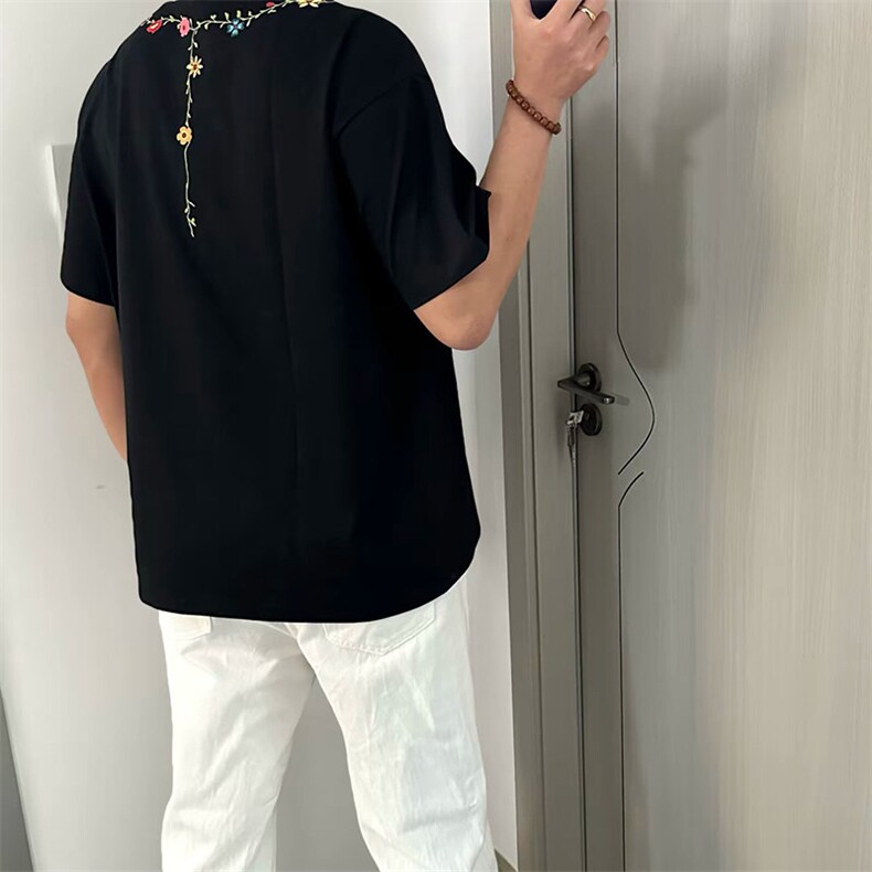 万针全刺绣工艺抖音得物高品质260克重磅纯棉双纱美式高街短袖T恤,男装T恤,电商A486