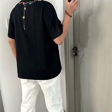 万针全刺绣工艺抖音得物高品质260克重磅纯棉双纱美式高街短袖T恤，男装T恤，电商A486