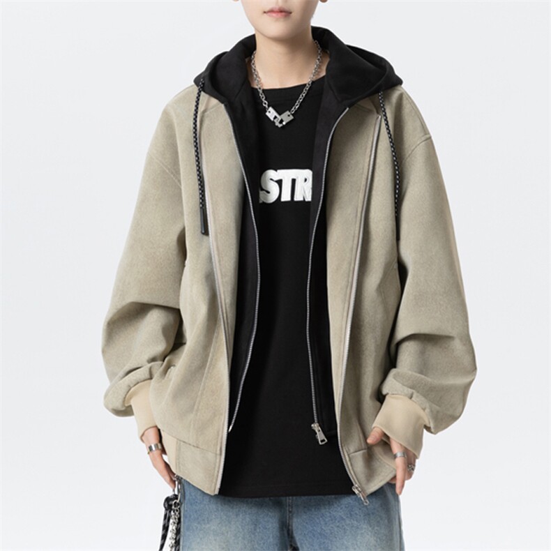 2025秋季连帽假两件皮衣潮流宽松大码外套-JK6531-P75-P80，男装皮衣，星座1105-2