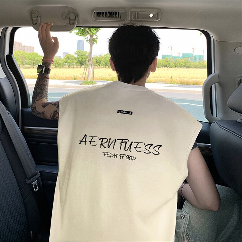 可48小时发货支持抖音得物来样二开240克重磅美式纯棉背心无袖t恤,男装T恤,电商A486