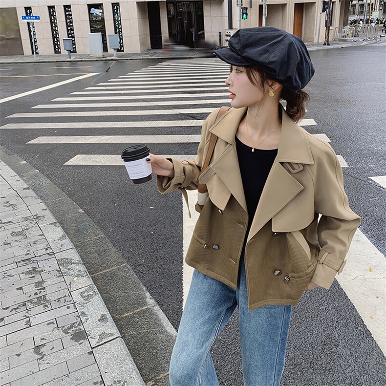 拼接短款工装风衣外套女春秋2025新款小个子洋气小众炸街夹克上衣,女装短外套,艾仟回(原伊仟回)