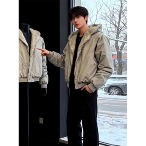 狼王座山雕外套棉服男款冬季短款痞帅美式毛领连帽棉衣 M1081图片
