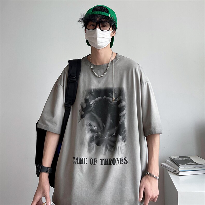 新款短袖港风模特潮牌纯棉手感落肩宽松胖子T恤TC3125-P33控48,男装T恤,星座717