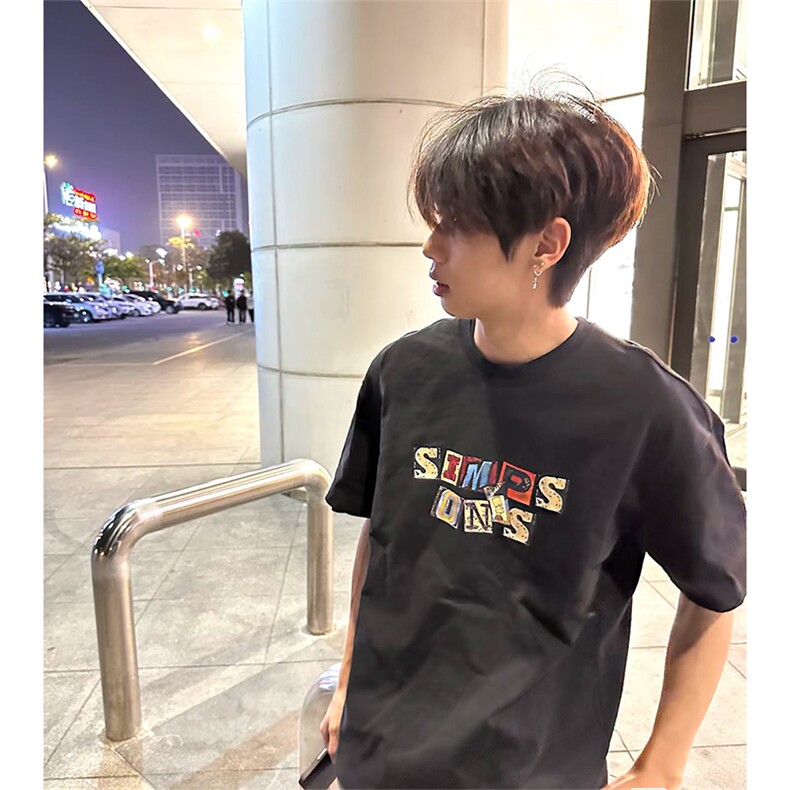 抖音得物供货210克现货宽松纯棉美式潮牌印花落肩袖纯棉T恤AT2176,男装T恤,电商A443