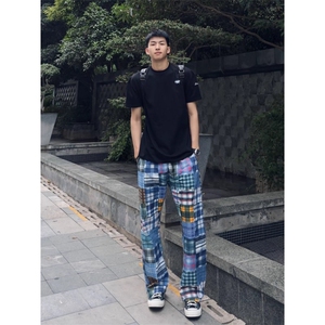 WE1751-P42百家布美式彩色格子裤子男,巴黎世家全黑穿搭男图片