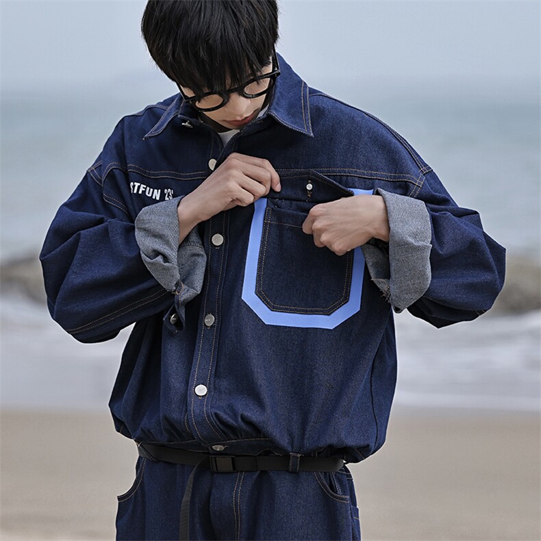 2025夏季 送腰带水洗牛仔套装 班服团服集体服连体衣连体服长裤图片
