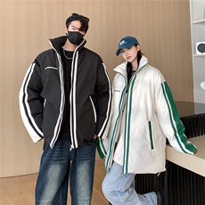 23冬季新款PU皮拼接棉服男款外套潮牌美式情侣运动棉衣D334P128，男装棉衣，电商A335-1（原A458）