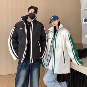 23冬季新款 PU皮拼接棉服男款外套潮牌美式情侣运动棉衣D334 P128图片