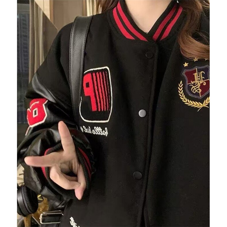 印花春秋徽章拼接皮袖男女撞色棒球服外套潮宽松夹克J835,男装夹克,星座1116A（原606A-3）