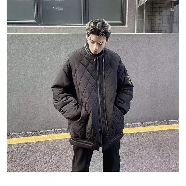 网络图现货美式复古潮牌男新款菱形格棒球服棉衣JM8050-P75,男装棉衣,星座715-7