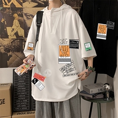 LD54121-P45NASA连帽短袖t恤男大码胖子带帽五分袖中袖，男装T恤，电商A040
