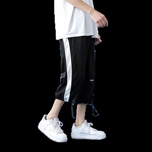 7XL-M港风休闲裤男2023夏季新款男女中性风中裤七分裤加肥加大码图片