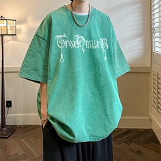 抖音供货、210克现货水洗棉印花宽松版短袖T恤D223A-ST2317-P35，男装T恤，电商019-1