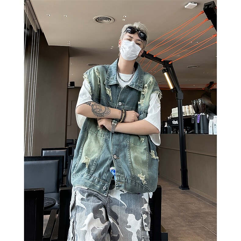 美式水洗牛仔马甲男潮牌宽松百搭痞帅做旧无袖坎肩外套MJ80-P55,男装背心/马甲,星座308B-1