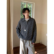 JY284-P58开衫毛衣美式复古休闲慵懒风V领针织衫男纯色外套网图，男装针织衫/毛衣，星座1501-3