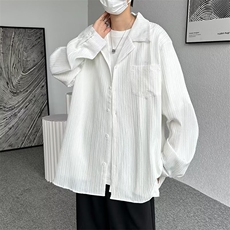 禁欲系古巴领克莱因蓝衬衫男复古休闲长袖肌理感坑条衬衣CS46/P35，男装衬衫，星座506
