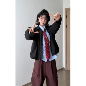 WT805CC-特P75 基础简约立体剪裁定位褶皱短款夹克外套男女图片