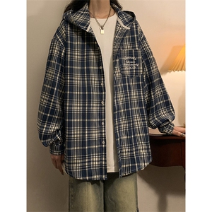 春秋季连帽衬衫新款宽松休闲男女同款衬衣XZ102B-1-CS2591P45图片