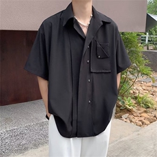 冰丝短袖衬衫男夏季薄款痞帅高级感垂感衬衣英伦雅痞风男装C681，男装衬衫，星座1013