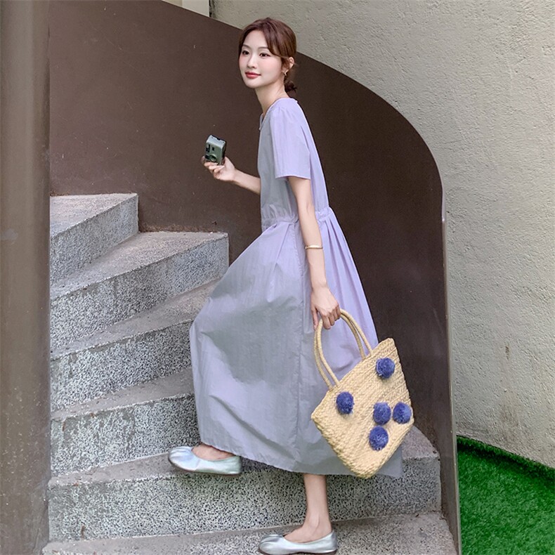 法式休闲收腰淡紫色连衣裙女夏2025新款独特洋气显瘦漂亮甜美长裙,女装连衣裙,2C256