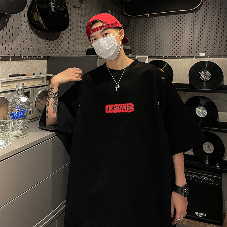 港风夏装新款麂皮绒印花可拆卸圆领宽松短袖T恤男背心潮D286P38,男装背心/马甲,电商A335-1（原A458）