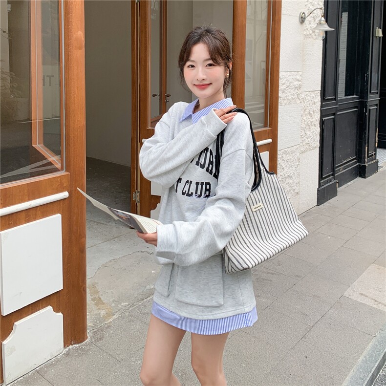 【新品】套装~假两件字母卫衣短裙两件套28613-P169-K278,女装套装/套裙,2B076