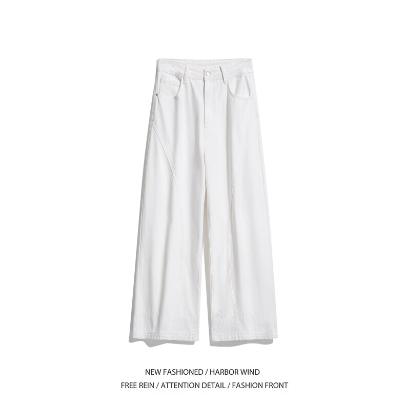 抖音品质春季新款美式裤脚条纹白色宽松休闲裤B315-K923-P55控78，男装休闲裤，电商B315