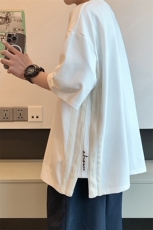 极简潮酷风小众设计T恤侧边条纹宽松开叉设计感上衣HY329P45控68，男装T恤，电商A102B