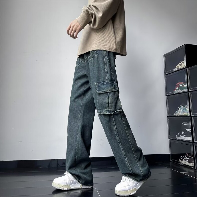 工装牛仔裤男韩版潮高街帅大口袋2024秋冬新款Y9094-P60,男装牛仔裤,星座1109-3