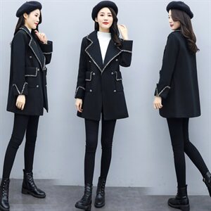 2020年秋冬修身黑色显瘦大毛呢外套女中长款韩版新款,女装毛呢外套,瑶迪依秀